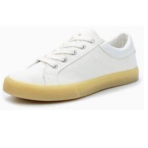 Mango  Contrast Sole Linen Sneakers  in White